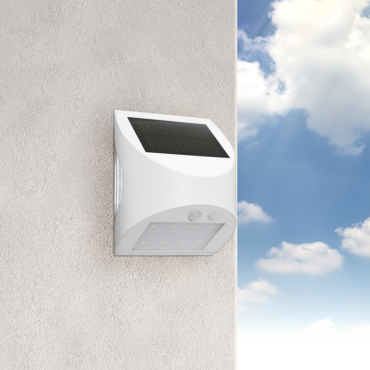 Century Italia Arcadia Max - lampe murale extérieure à énergie solaire avec capteur - 10,5 x 8 x 13 cm - LED 3W inclus - IP65 - blanc