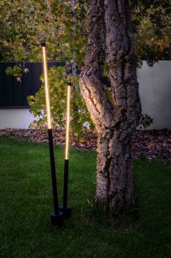 Faro Bambou - poteau de jardin sur piquet - Ø7 x 106,8 cm - 8W LED inclus - IP65 - noir mat