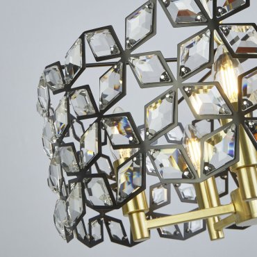 Searchlight Iris - lampe suspendue - Ø 48 x 150 cm - noir et laiton satiné
