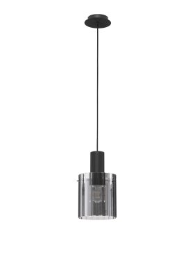 Nova Luce Mirbi - lampe suspendue - Ø 18 x 154 cm - noir sablé et verre fumé