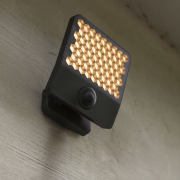 Lutec Atlantis - projecteur avec détecteur - 22,2 x 20,1 x 12,4 cm - 23,5W LED incluse - 3000K - IP54 - gris foncé