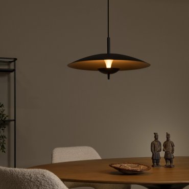 Lucide Vulcan - lampe suspendue - Ø 47 x 143,4 cm - 9W dimmable LED inclus - noir et laiton