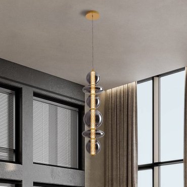 Nova Luce Navi - lampe suspendue - 17 x 22 x 200 cm - 27W LED inclus - laiton doré et gris fumée