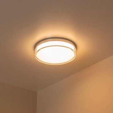 Lucide Plano - plafonnier d'extérieur - Ø 28 x 5,9 cm - 16W LED dimmable inclus - IP44 - opale et chrome