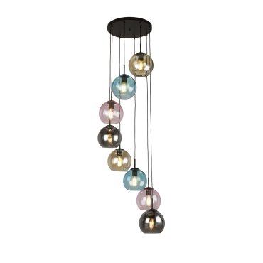 Searchlight Mardi Gras II - lampe suspendue - Ø 54 x 200 cm - noir mat et verre coloré