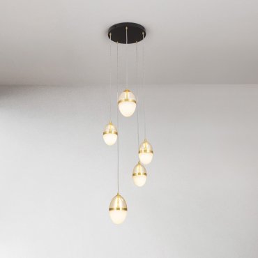 Nova Luce Egna - lampe suspendue - Ø 45 x 120 cm - 59W LED inclus - opale, verre cognac, or et noir