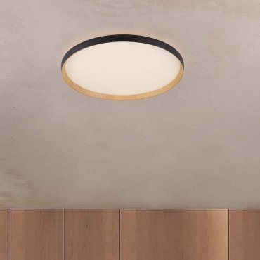Nova Luce Vomos - plafonnier - Ø 60 x 7 cm - 55W dimmable LED inclus - noir sablé et bois
