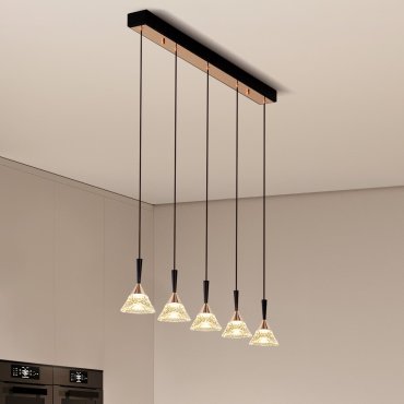 Nova Luce Paluz - lampe suspendue - 90,5 x 150 x 10,5 cm - 30W dimmable LED inclus - noir mat et or rose