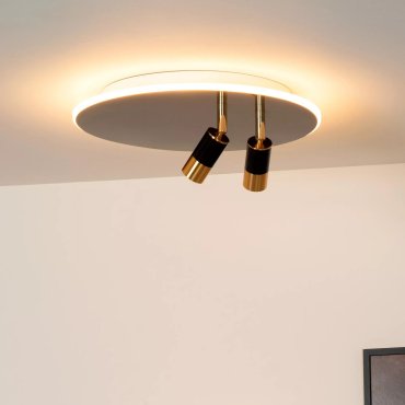 Lucide Jubel - plafonnier - Ø 40 x 16,5 cm - 25W + 2x 5W LED dimmable inclus - noir chrome &amp; laiton