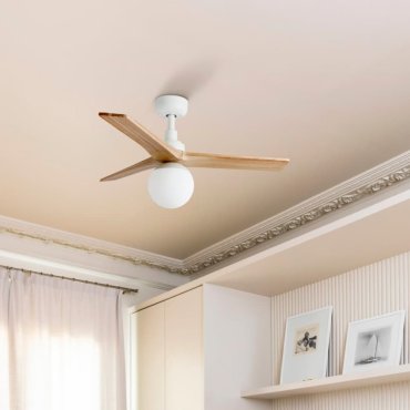 Faro Klim S - ventilateur de plafond avec lumière - Ø 92,5 cm - blanc mat et pin