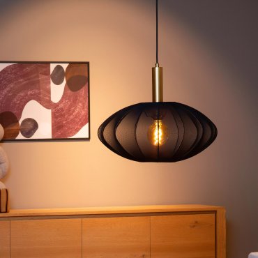 Lucide Corina - lampe suspendue - Ø 50 x 170 cm - noir et laiton