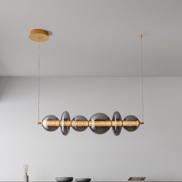 Nova Luce Navi - lampe suspendue - 111,3 x 200 x 22 cm - 29W LED inclus - laiton doré et gris fumée