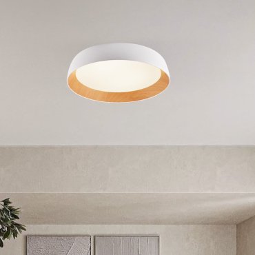 Nova Luce Sigi - plafonnier - Ø 60 x 12 cm - 50W dimmable LED inclus - blanc sablé et bois