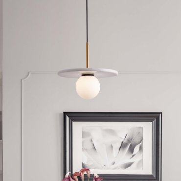 Nova Luce Idor - lampe suspendue - Ø 30 x 185 cm - marbre blanc et verre opale