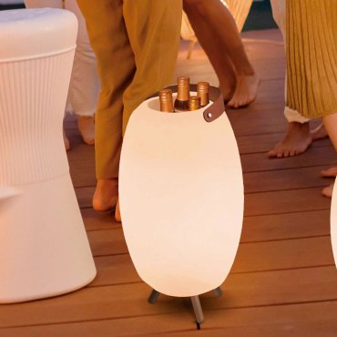 New Garden Apolo - porte-bouteilles lumineux avec haut-parleur et télécommande - Ø 40 x 70 cm - IP44 - blanc