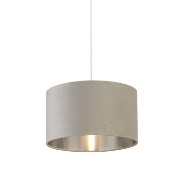 Searchlight Velvet Drum - abat-jour - Ø 38 x 22 cm - gris clair et argenté