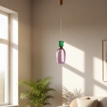 Nova Luce Pluma - lampe suspendue - Ø 15 x 179 cm - 9W LED inclus - or, jaspe brillant et verre violet
