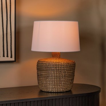 Lucide Ambala - lampe à poser - Ø 35 x 48 cm - brun clair et blanc