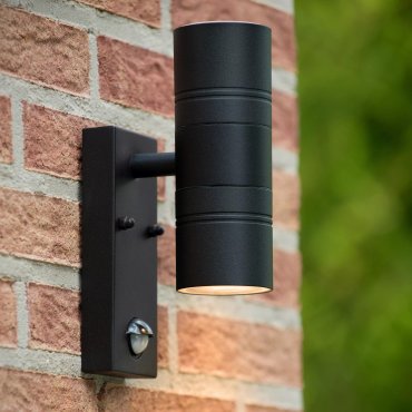 Lucide Arne - applique murale avec détecteur de mouvement - 6,3 x 12 x 22,5 cm - 2 x 5W LED inclus - IP44 - noir