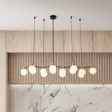 Nova Luce Ovalino - lampe suspendue - 107 x 157 x 47 cm - satin doré, noir mat et blanc opale