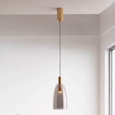 Nova Luce Imatia - lampe suspendue - Ø 14,5 x 215 cm - 7W LED inclus - laiton doré et verre fumé