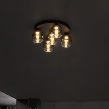 Nova Luce Kita - plafonnier - Ø 45 x 22 cm - 28W LED inclus - noir sablé et verre fumé