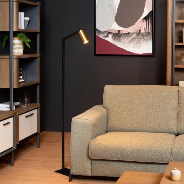 Lucide Sybil - lampadaire - 40 x 15 x 148,5 cm - noir et or mat/laiton