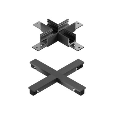 Lucide Linial - système de rails magnétiques - pièce de jonction en X &amp; connecteur électrique - 16 x 16 x 1,7 cm - noir chrome mat