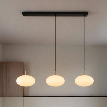 Lucide Elysee - lampe suspendue - 130 x 30 x 150 cm - noir, opale et laiton