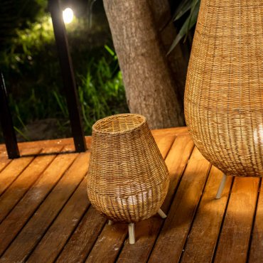 New Garden Saona - lampe de table avec source lumineuse rechargeable et télécommande - 9W dimmable LED inclus - Ø 22,5 x 32,5 cm - IP54 - marron