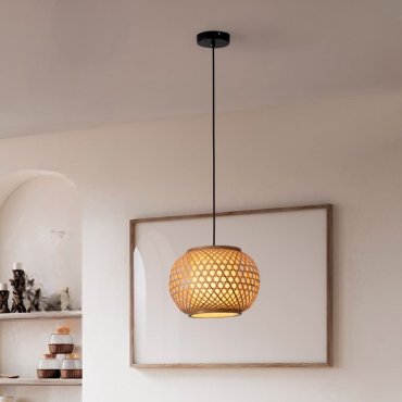 Nova Luce Asma - lampe suspendue - Ø 30 x 150 cm - rotin et noir sablé