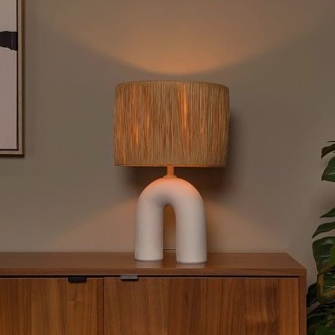 Lucide Ronda - lampe à poser - Ø 28 x 45 cm - blanc et naturel