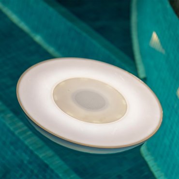 New Garden Play Disk - éclairage et haut-parleur pour piscine extérieure - avec batterie magnétique rechargeable et télécommande - RGB + W (2700K) - Ø 39 x 6 cm - IP67 - blanc