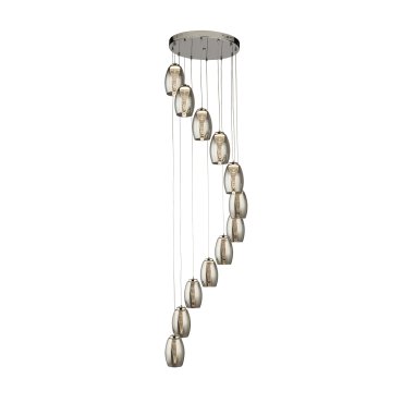 Searchlight Cyclone - lampe suspendue - Ø 52 x 200 cm - 63W LED dimmable inclus - chrome et verre fumé