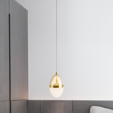 Nova Luce Egna - lampe suspendue - Ø 12 x 120 cm - 13W LED inclus - opale, verre cognac et or