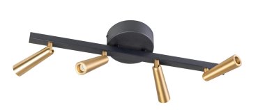 ETH Barry - spot en saillie 4 ampoules - 50 x 12 x 3 cm - LED 12W incluse - noir et laiton