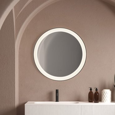Nova Luce Ural - miroir avec éclairage - Ø 60 x 3,5 cm - 20W LED inclus - IP44 - noir sablé et blanc