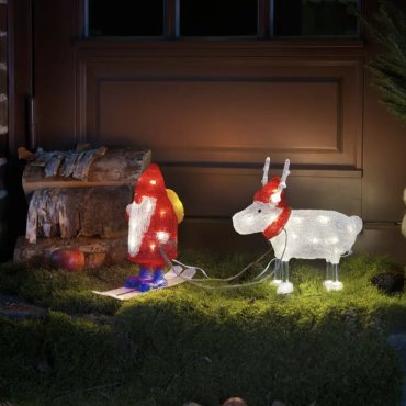 Konstsmide Lumières de Noël - Père Noël et rennes - 23 x 9 x 23,5 cm - IP44 - transparent et rouge