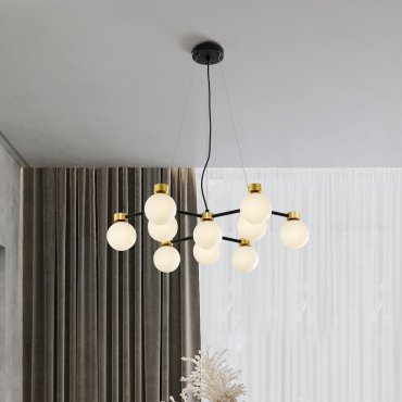 Nova Luce Ovalino - lampe suspendue - Ø 66 x 148 cm - satin doré, noir mat et blanc opale