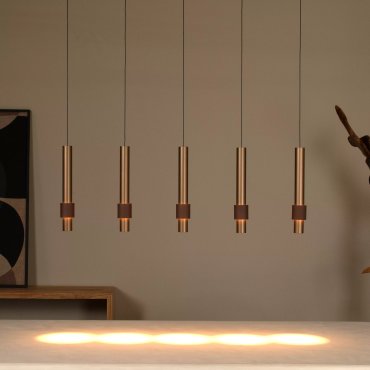 Lucide Margary - lampe suspendue - 103 x 8 x 169 cm - 5 x 4,2W LED dimmable inclus - café