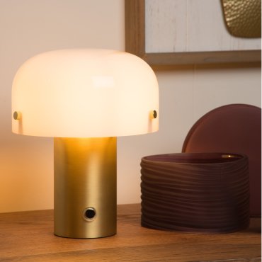 Lucide Timon - lampe à poser - Ø 18 x 21 cm - 3 niveaux de gradation - or mat et opale