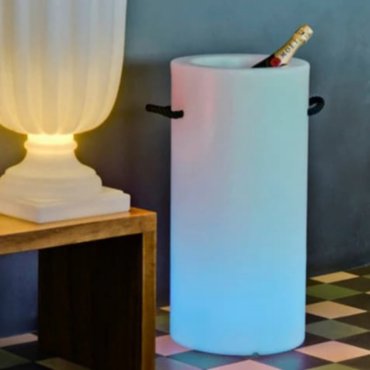 New Garden Palma - Porte-bouteille lumineux solaire avec batterie rechargeable et télécommande - Ø 35 x 70 cm - RGB + blanc 5W dimmable LED inclus - IP65 - blanc