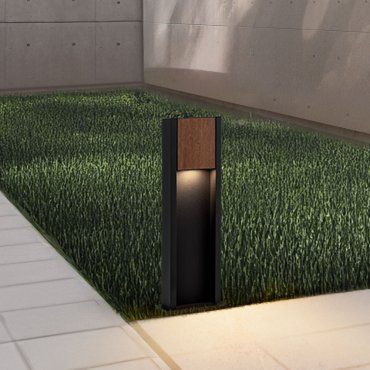 Nova Luce Kioo - lampe de jardin - 14 x 50 x 8 cm - 11W LED inclus - IP65 - noir sablé et bois