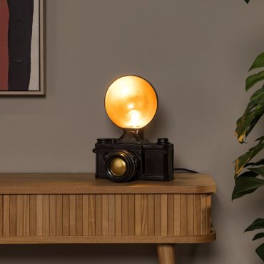Lucide Extravaganza Camera - lampe à poser - 22,5 x 16 x 30 cm - noir avec or