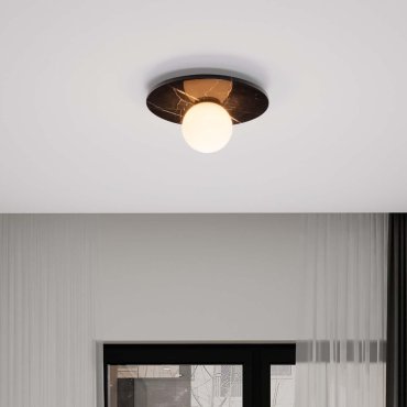 Nova Luce Idor - plafonnier - Ø 30 x 15,5 cm - marbre noir et verre opale