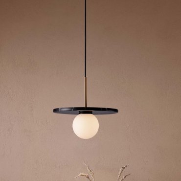 Nova Luce Idor - lampe suspendue - Ø 30 x 185 cm - marbre noir et verre opale
