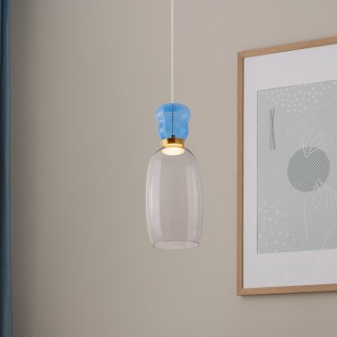Nova Luce Pluma - lampe suspendue - Ø 15 x 179 cm - 9W LED inclus - or, bleu clair brillant et verre fumé