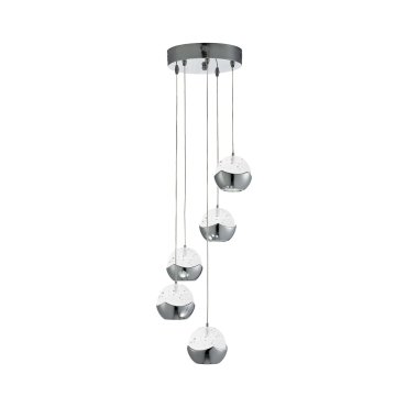 Searchlight Ice Ball - lampe suspendue - Ø 26 x 102 cm - 5 x 6W LED dimmable inclus - chrome et transparent