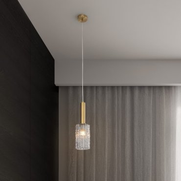 Nova Luce Certa - lampe suspendue - Ø 12,5 x 120 cm - verre transparent et laiton doré