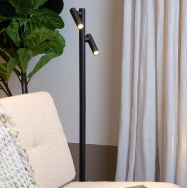 Lucide Antrim - Lampe de lecture rechargeable 2L - Ø 20 x 120 cm - 2 x 2,2W LED dimmable inclus - IP54 - Avec station de charge sans fil - noir